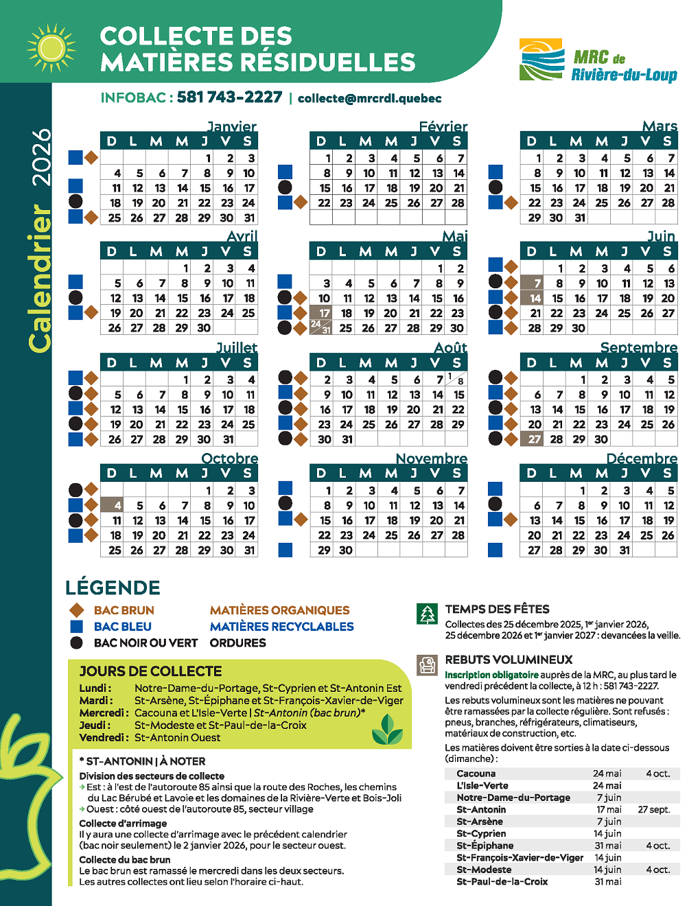 calendrier collectes MRC