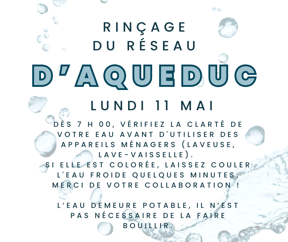 Début du rinçage unidirectionnel (R.U.) du réseau d’aqueduc