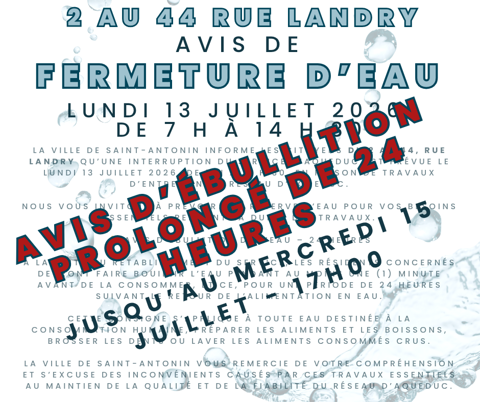 Prolongement de l’avis d’ébullition rue Landry